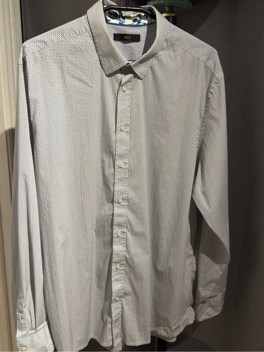 AKA Men's White Micro Dot Dress Shirt - Tailored Long Sleeve